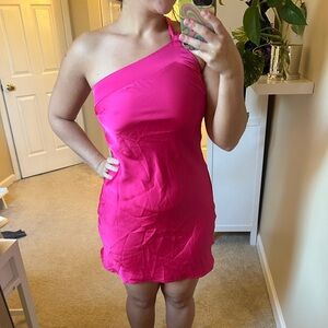 Hello Molly Vibrant Pink One-Shoulder Dress